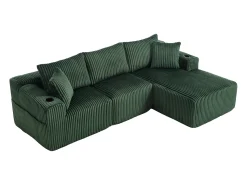 Sofá*Hauss Spole Sofá de canto de 3 lugares com chaise longue e 5 almofadas - Tecido de bombazine - Verde esmeralda