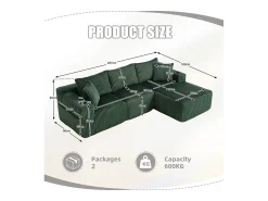 Sofá*Hauss Spole Sofá de canto de 3 lugares com chaise longue e 5 almofadas - Tecido de bombazine - Verde esmeralda