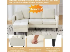 Sofá*Merax Sofá de canto de 3 lugares com chaise longue - 166 x 118 x 77 cm - tecido de veludo - pés de plástico - claro Bege