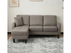 Sofá*Merax Sofá de canto de 3 lugares com chaise longue - 185 x 118 x 82 cm - tecido respirável de algodão e linho - cinza escuro antigo Cinzento