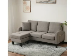 Sofá*Merax Sofá de canto de 3 lugares com chaise longue - 185 x 118 x 82 cm - tecido respirável de algodão e linho - cinza escuro antigo Cinzento