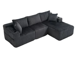 Sofá*Hauss Spole Sofá de canto de 3 lugares com chaise longue e 5 almofadas - Tecido de bombazine - Cinza Cinzento
