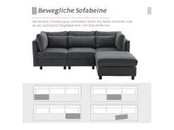 Outlet Sofá de canto de 3-4 lugares, mobiliário estofado em forma de L, tecido de linho, 220x83x81cm, Cinzento