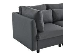 Outlet Sofá de canto de 3-4 lugares, mobiliário estofado em forma de L, tecido de linho, 220x83x81cm, Cinzento