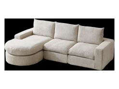 Sofá*Hauss Spole Sofá de canto de 3 lugares com chaise longue e 3 almofadas - Tecido chenille Bege