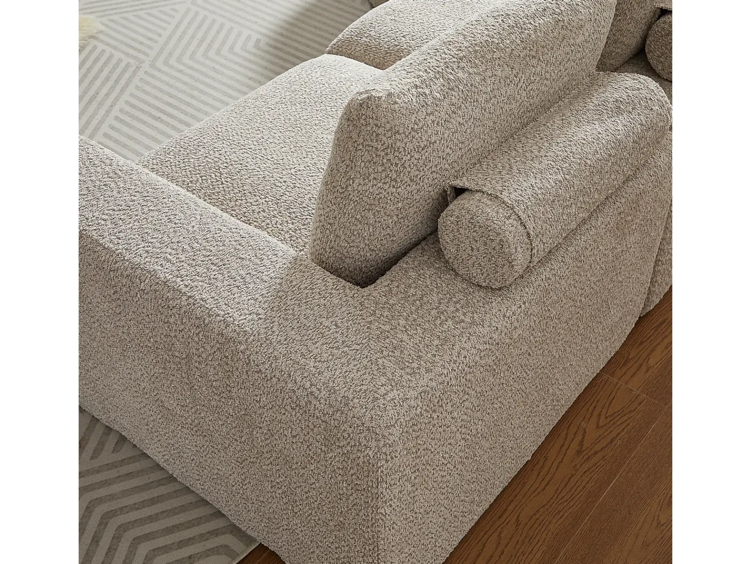 Sofá*Hauss Spole Sofá de canto de 3 lugares com chaise longue e 3 almofadas - Tecido chenille Bege