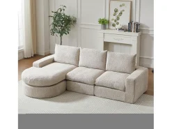 Sofá*Hauss Spole Sofá de canto de 3 lugares com chaise longue e 3 almofadas - Tecido chenille Bege
