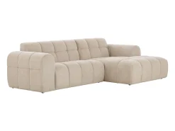 Sofá*Concept-Usine Sofá de canto de 3 lugares em veludo com chaise longue direita - Confortável e moderno Bege