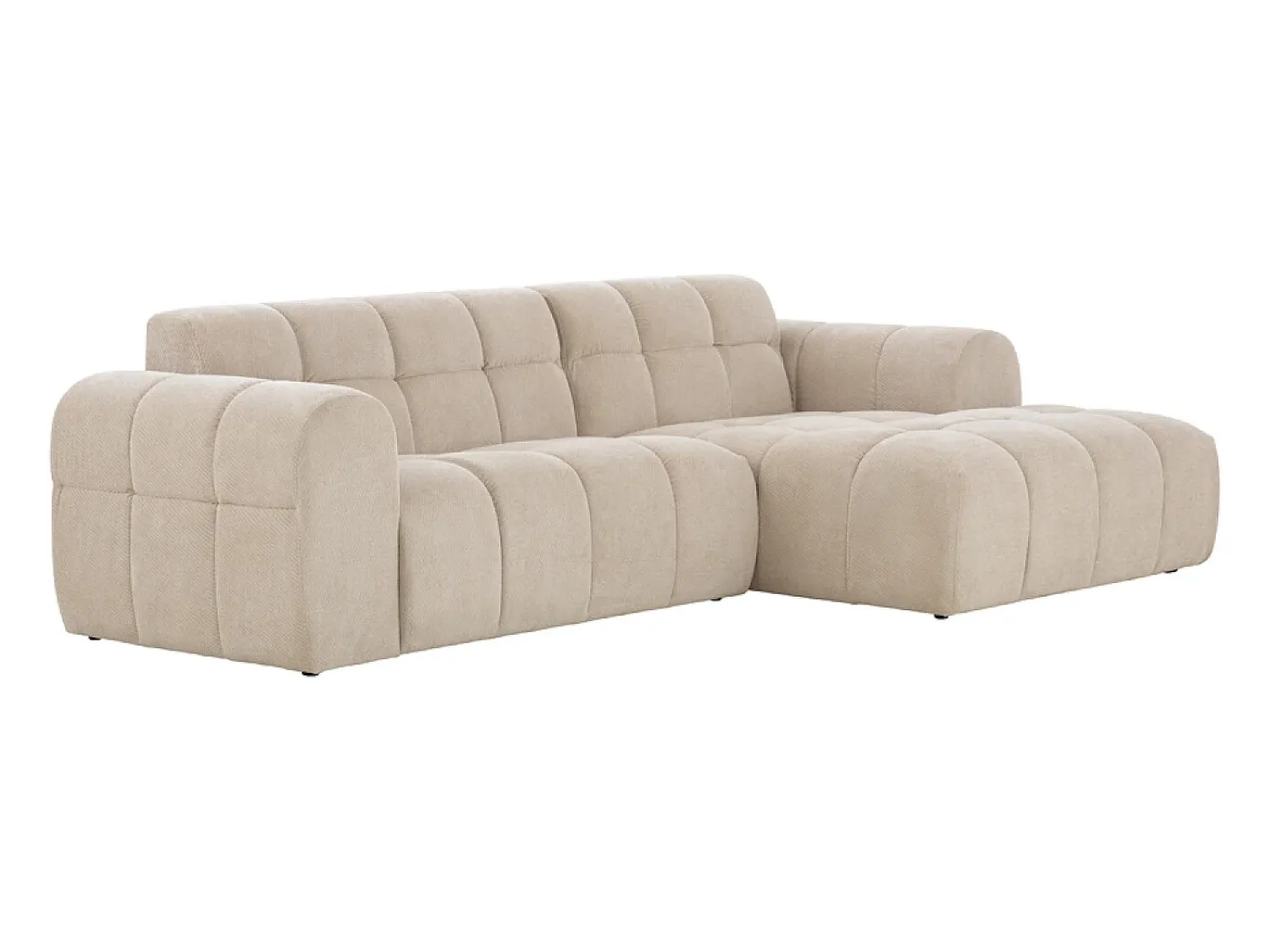 Sofá*Concept-Usine Sofá de canto de 3 lugares em veludo com chaise longue direita - Confortável e moderno Bege