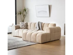 Sofá*Concept-Usine Sofá de canto de 3 lugares em veludo com chaise longue direita - Confortável e moderno Bege