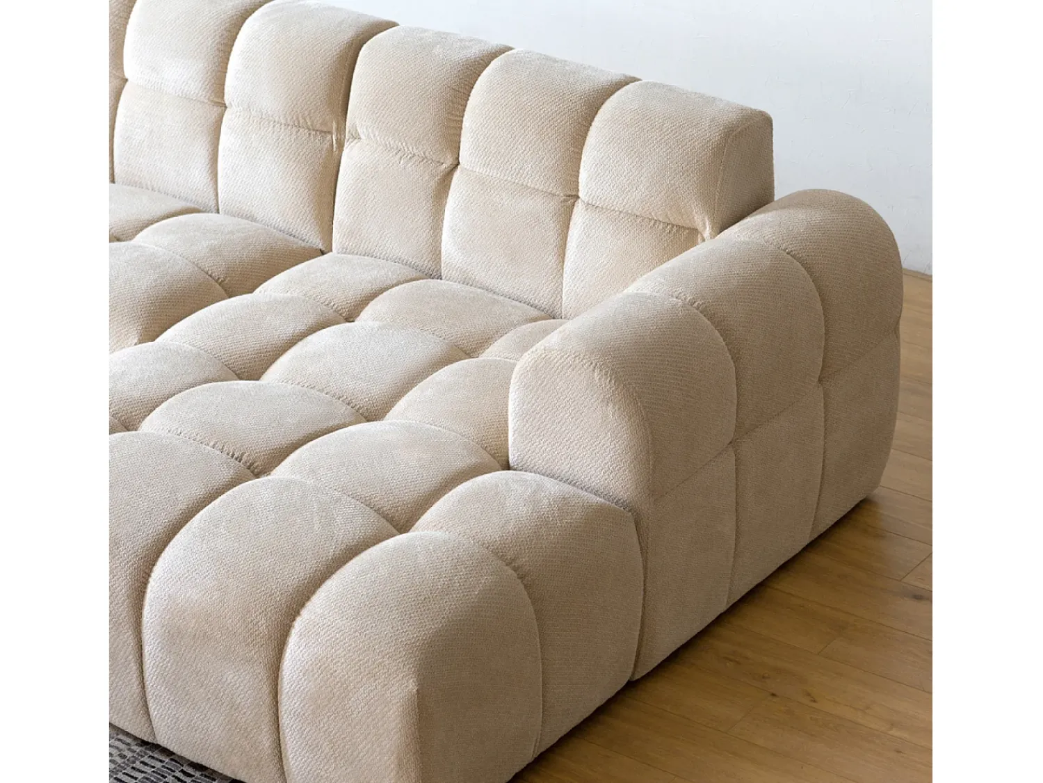 Sofá*Concept-Usine Sofá de canto de 3 lugares em veludo com chaise longue direita - Confortável e moderno Bege