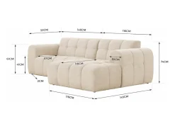 Sofá*Concept-Usine Sofá de canto de 3 lugares em veludo com chaise longue direita - Confortável e moderno Bege