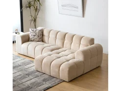 Sofá*Concept-Usine Sofá de canto de 3 lugares em veludo com chaise longue direita - Confortável e moderno Bege