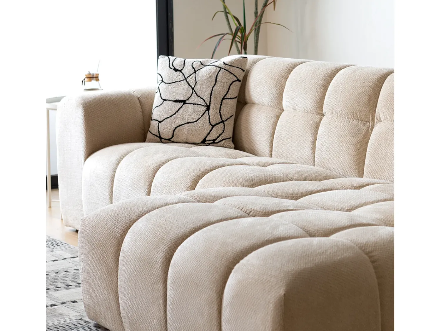 Sofá*Concept-Usine Sofá de canto de 3 lugares em veludo com chaise longue direita - Confortável e moderno Bege