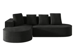 Best Hauss Spole Sofá de canto de 3 lugares com 4 almofadas - Chaise longue em forma de L - Veludo cotelê - Não necessita de montagem Preto