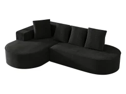 Best Hauss Spole Sofá de canto de 3 lugares com 4 almofadas - Chaise longue em forma de L - Veludo cotelê - Não necessita de montagem Preto