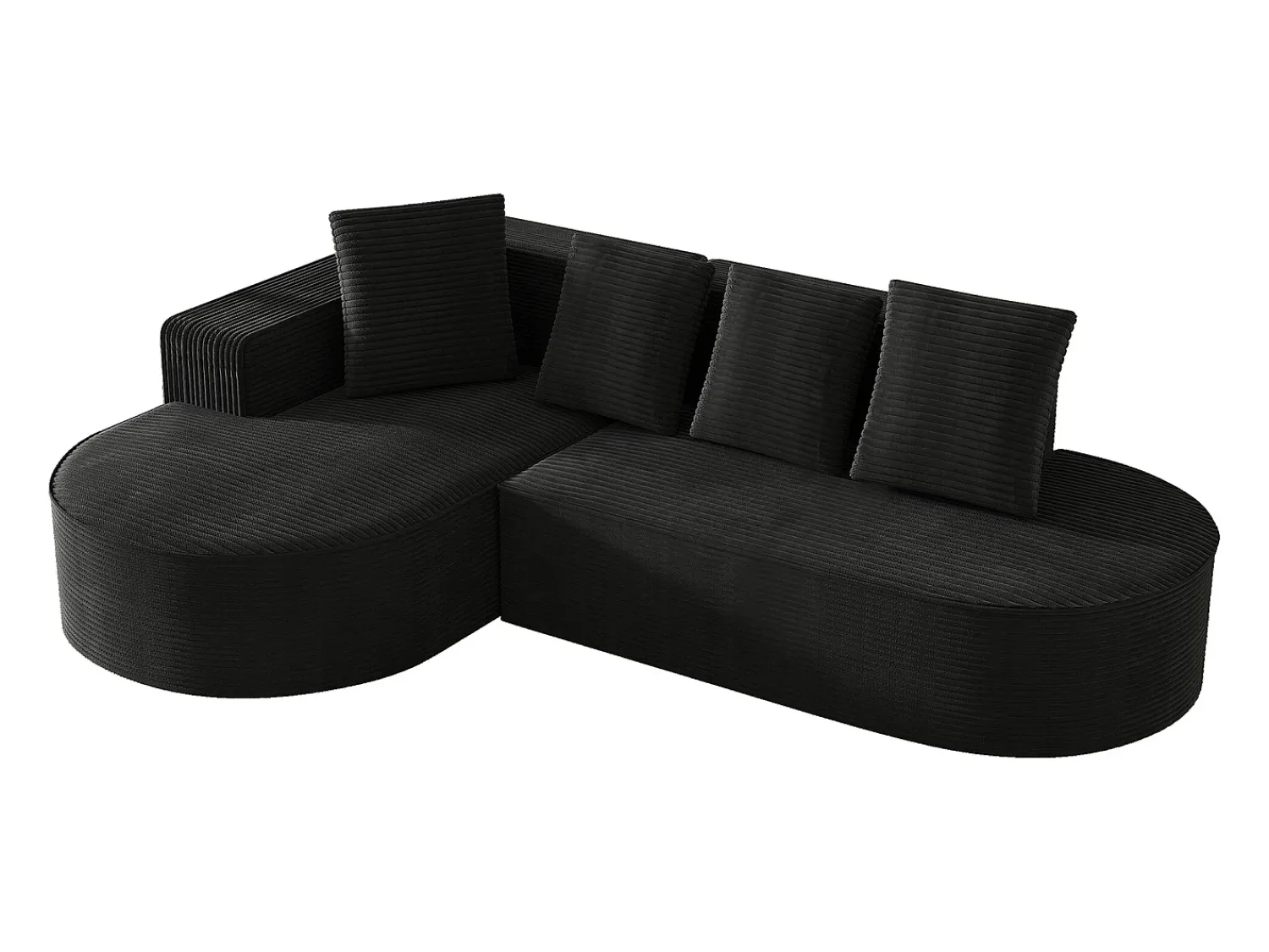 Best Hauss Spole Sofá de canto de 3 lugares com 4 almofadas - Chaise longue em forma de L - Veludo cotelê - Não necessita de montagem Preto
