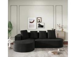 Best Hauss Spole Sofá de canto de 3 lugares com 4 almofadas - Chaise longue em forma de L - Veludo cotelê - Não necessita de montagem Preto
