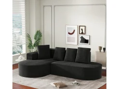 Best Hauss Spole Sofá de canto de 3 lugares com 4 almofadas - Chaise longue em forma de L - Veludo cotelê - Não necessita de montagem Preto