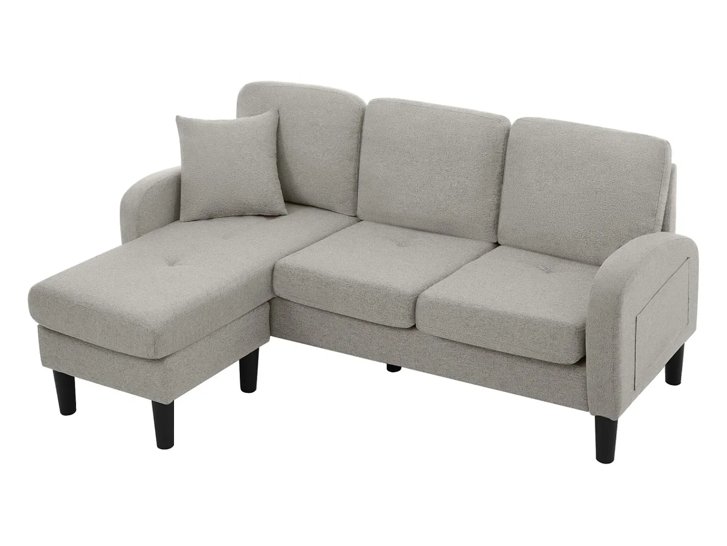 Sofá*Merax Sofá de canto de 3 lugares com chaise longue - 185 x 118 x 82 cm - tecido respirável de algodão e linho - Cinza Cinzento