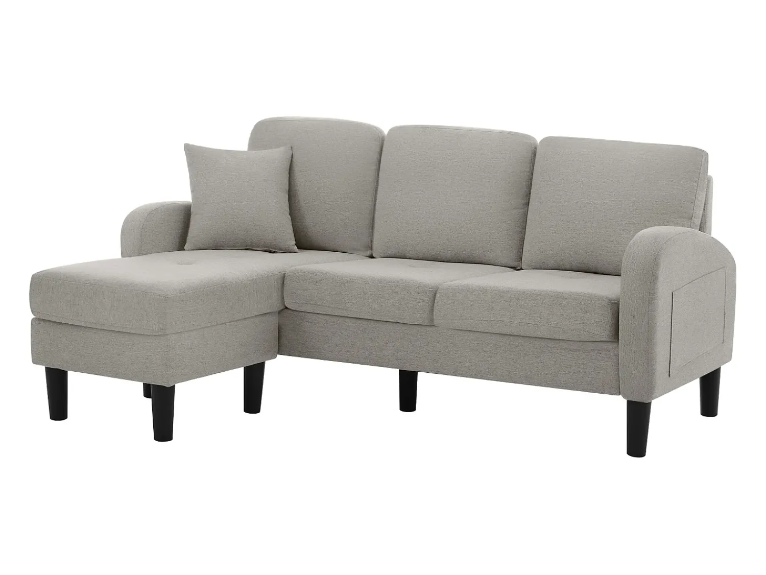 Sofá*Merax Sofá de canto de 3 lugares com chaise longue - 185 x 118 x 82 cm - tecido respirável de algodão e linho - Cinza Cinzento