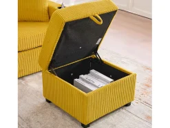 Sofá*Hauss Spole Sofá de canto de 3 lugares em bombazine - Com iluminação LED, portas USB/Tipo-C e 2 gavetas. Amarelo mostarda