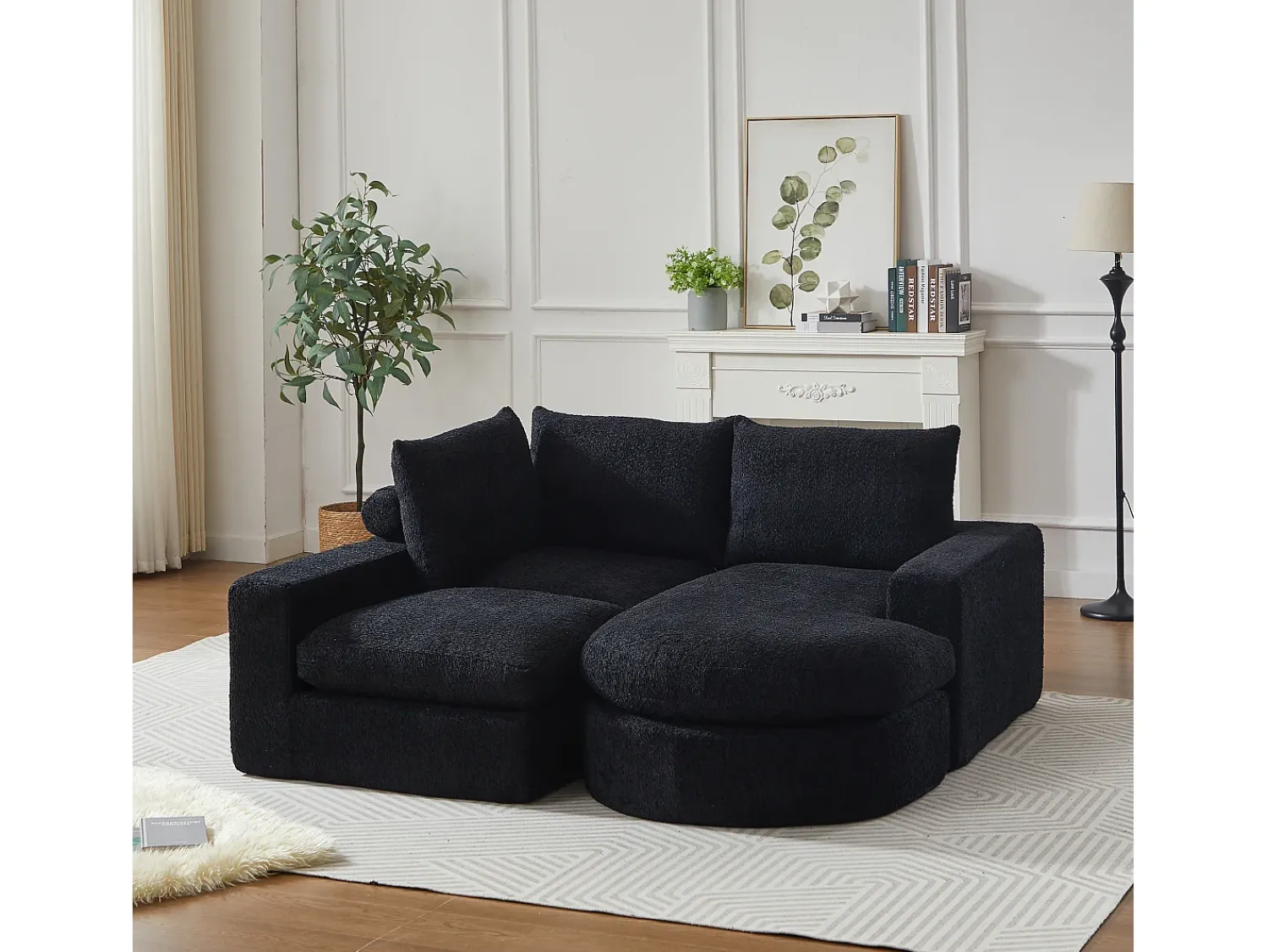 Hauss Spole Sofá de canto de 3 lugares com chaise longue e 3 almofadas - Tecido chenille^ Sofá
