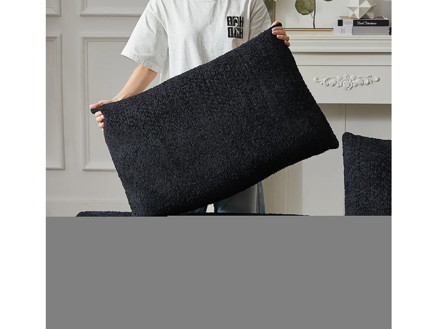 Hauss Spole Sofá de canto de 3 lugares com chaise longue e 3 almofadas - Tecido chenille^ Sofá