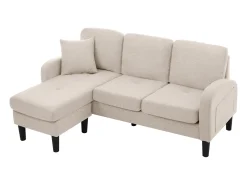 Sofá|Merax Sofá de canto de 3 lugares com chaise longue - 185 x 118 x 82 cm - tecido respirável de algodão e linho - Bege