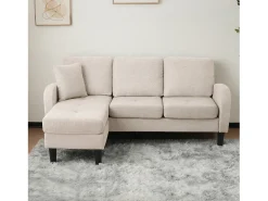 Sofá|Merax Sofá de canto de 3 lugares com chaise longue - 185 x 118 x 82 cm - tecido respirável de algodão e linho - Bege