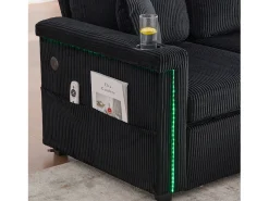 Sofá*Hauss Spole Sofá de canto de 3 lugares em bombazine - Com iluminação LED, portas USB/Tipo-C e 2 gavetas. Preto