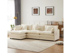 Sofá|Merax Sofá de canto de 3 lugares com pufe - 283 x 147 x 84 - Tecido Chenille - Bege