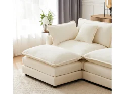 Sofá|Merax Sofá de canto de 3 lugares com pufe - 283 x 147 x 84 - Tecido Chenille - Bege