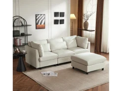 Sofá de canto de 3-4 lugares, mobiliário estofado em forma de L, tecido de linho, 220x83x81cm,^ Sofá