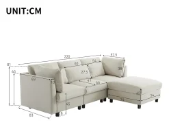 Sofá de canto de 3-4 lugares, mobiliário estofado em forma de L, tecido de linho, 220x83x81cm,^ Sofá