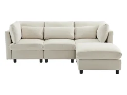 Sofá de canto de 3-4 lugares, mobiliário estofado em forma de L, tecido de linho, 220x83x81cm,^ Sofá