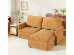 DripeX Sofá de canto de 2 -Sater - ângulo reversível para a direita / esquerda - 180x140x86cm - em tecido de veludo com nervuras - Max 300kg Load - Mostarda Amarelo^ Sofá