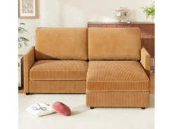 DripeX Sofá de canto de 2 -Sater - ângulo reversível para a direita / esquerda - 180x140x86cm - em tecido de veludo com nervuras - Max 300kg Load - Mostarda Amarelo^ Sofá