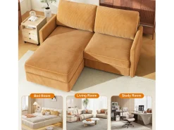 DripeX Sofá de canto de 2 -Sater - ângulo reversível para a direita / esquerda - 180x140x86cm - em tecido de veludo com nervuras - Max 300kg Load - Mostarda Amarelo^ Sofá