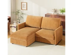DripeX Sofá de canto de 2 -Sater - ângulo reversível para a direita / esquerda - 180x140x86cm - em tecido de veludo com nervuras - Max 300kg Load - Mostarda Amarelo^ Sofá