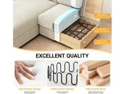 Discount DripeX Sofá de canto de 2 -Sater - ângulo reversível da direita / esquerda - 180x140x86cm - em tecido de veludo com nervuras - Max 300kg Load - Bege