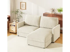 Discount DripeX Sofá de canto de 2 -Sater - ângulo reversível da direita / esquerda - 180x140x86cm - em tecido de veludo com nervuras - Max 300kg Load - Bege