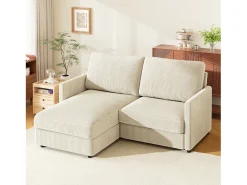 Discount DripeX Sofá de canto de 2 -Sater - ângulo reversível da direita / esquerda - 180x140x86cm - em tecido de veludo com nervuras - Max 300kg Load - Bege