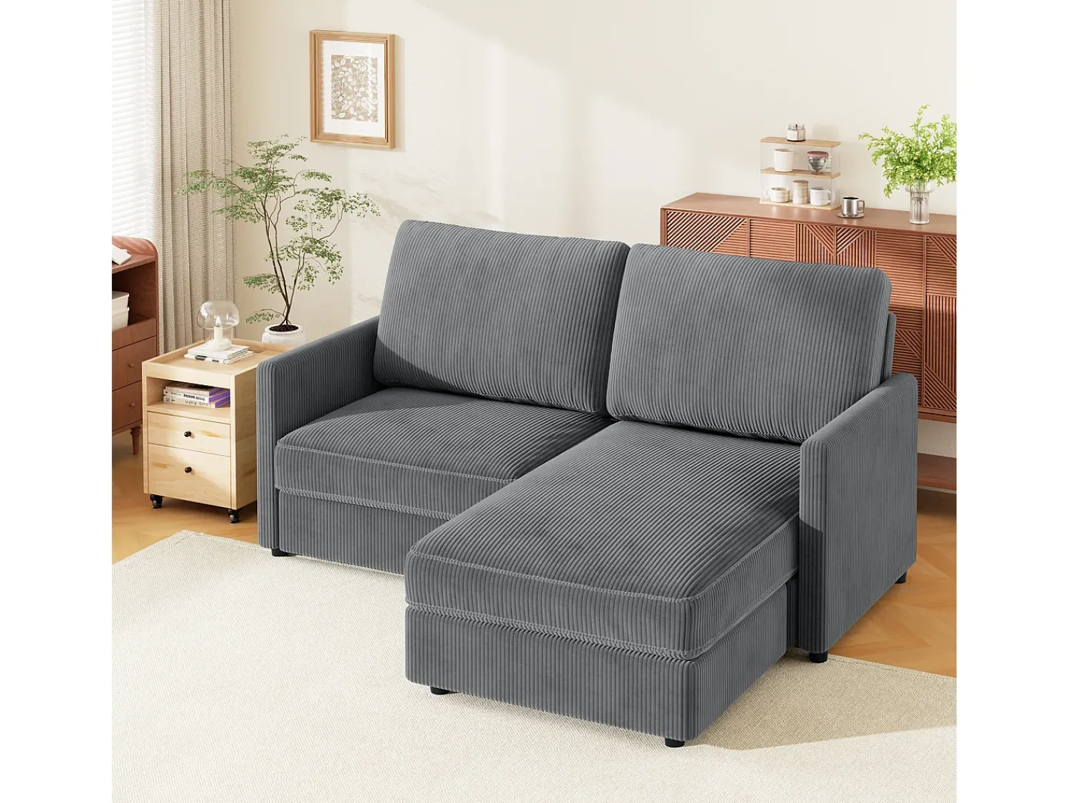 Sofá|DripeX Sofá de canto de 2 -Sater - ângulo reversível da direita / esquerda - 180x140x86cm - em tecido de veludo com nervuras - Max 300kg Load - Antracite cinza Cinza antracite