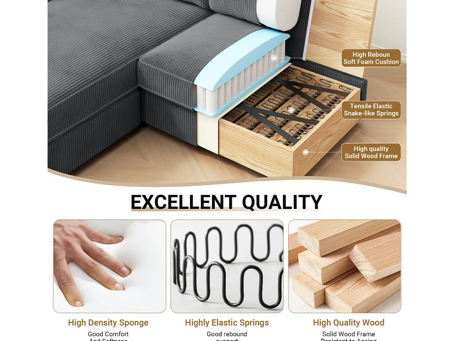 Sofá|DripeX Sofá de canto de 2 -Sater - ângulo reversível da direita / esquerda - 180x140x86cm - em tecido de veludo com nervuras - Max 300kg Load - Antracite cinza Cinza antracite