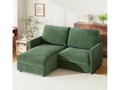 Sofá|DripeX Sofá de canto de 2 -Sater - ângulo reversível para a direita / esquerda - 180x140x86cm - em tecido de veludo com nervuras - carga máxima de 300 kg - Verde