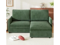 Sofá|DripeX Sofá de canto de 2 -Sater - ângulo reversível para a direita / esquerda - 180x140x86cm - em tecido de veludo com nervuras - carga máxima de 300 kg - Verde