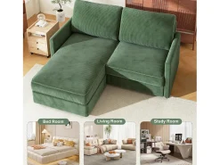 Sofá|DripeX Sofá de canto de 2 -Sater - ângulo reversível para a direita / esquerda - 180x140x86cm - em tecido de veludo com nervuras - carga máxima de 300 kg - Verde
