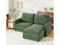 Sofá|DripeX Sofá de canto de 2 -Sater - ângulo reversível para a direita / esquerda - 180x140x86cm - em tecido de veludo com nervuras - carga máxima de 300 kg - Verde
