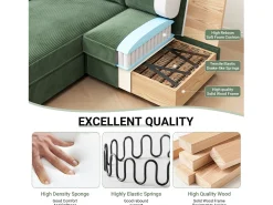 Sofá|DripeX Sofá de canto de 2 -Sater - ângulo reversível para a direita / esquerda - 180x140x86cm - em tecido de veludo com nervuras - carga máxima de 300 kg - Verde